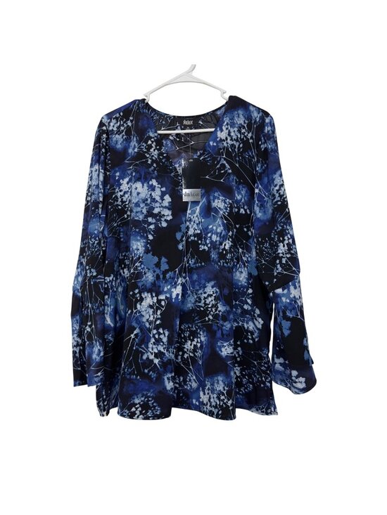 Slim Factor By Investments Tops - Slim Factor By Investments Womens Blue Floral V-Neck Pullover Blouse SZ XL NEW